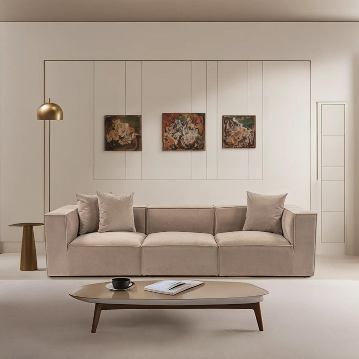 Atelier Del Sofa Sofá Sora 3 de 3 Plazas, Color Cappuccino, Tela 100% Lino, 270 cm Ancho